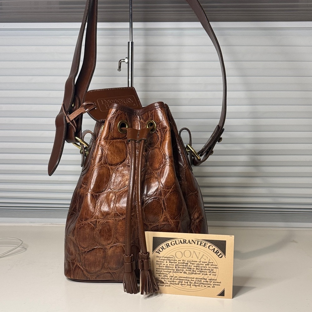 Dooney & Bourke Croc-Embossed Brown Bucket Bag green interior